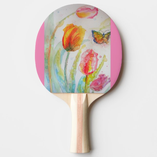 Raquette De Ping Pong Palette de ping-pong aquarelle fleur de tulipe ros (Devant)