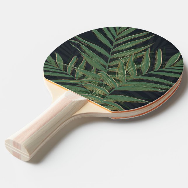 Raquette De Ping Pong Palmier Vert Feuille Gold Strokes Gris Design (Devant Angle)