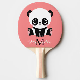 Raquette De Ping Pong Panda à assise mignonne Monogramme Saumon personna