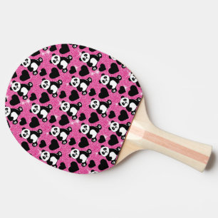 Raquette De Ping Pong Panda Bear Animal Lover Black Hearts Rose Glitter