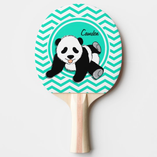 Raquette De Ping Pong Panda De Bebe Aqua Chevron Vert Zazzle Fr