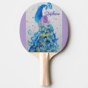 Raquette De Ping Pong Paon Élégant Aquarelle Femmes Couleurs Pastel