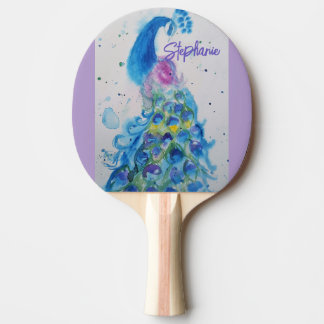 Raquette De Ping Pong Paon Élégant Aquarelle Femmes Couleurs Pastel