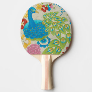 Raquette De Ping Pong Paon et fleurs colorés