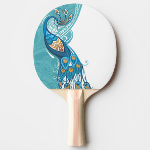 Raquette De Ping Pong Paon sur l'illustration turquoise