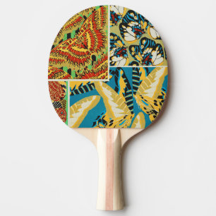 Raquette De Ping Pong Papillon Art Déco Jaune et Turquoise Vibrants