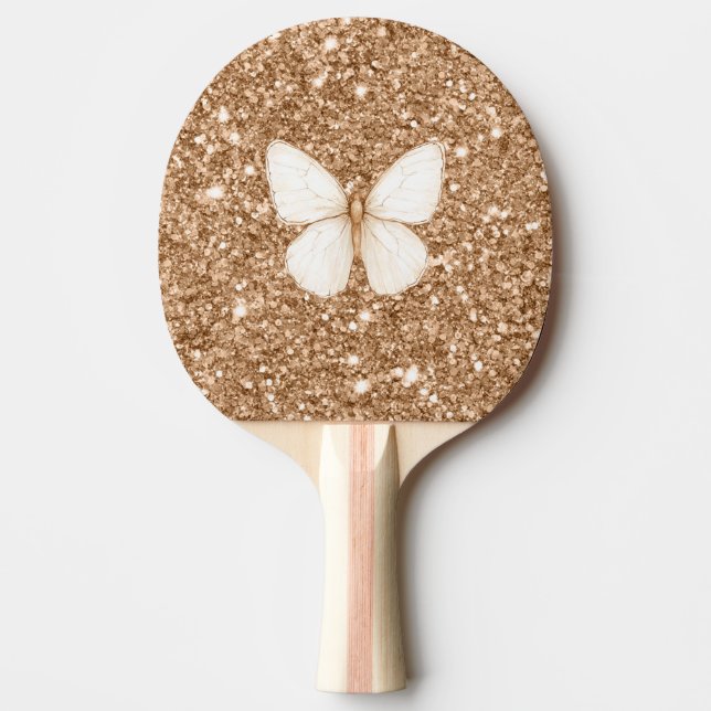 Raquette De Ping Pong Papillon Blanc Pailleté Faux Or   (Devant)