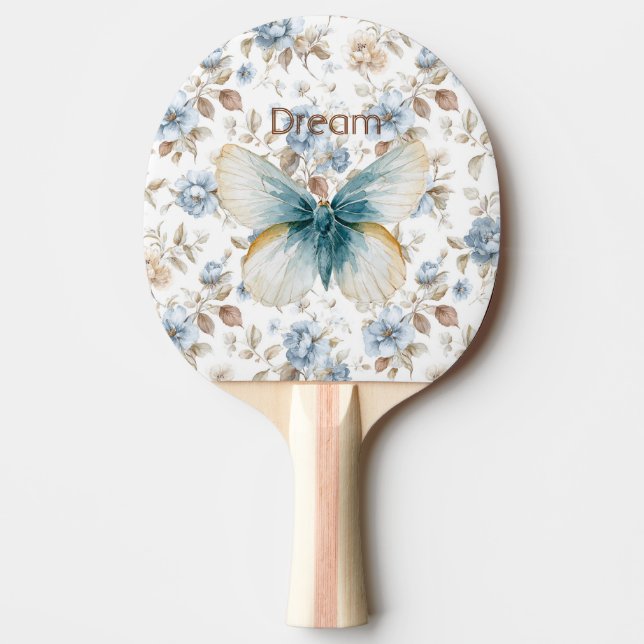 Raquette De Ping Pong Papillon Fleurs Marron Crème Bleu Tan (Devant)