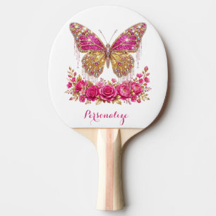 Raquette De Ping Pong Papillon rose et glamour élégant personnalisé & Ro