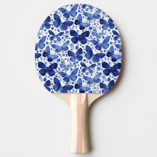 Raquette De Ping Pong Papillons Aquarelle Bleu