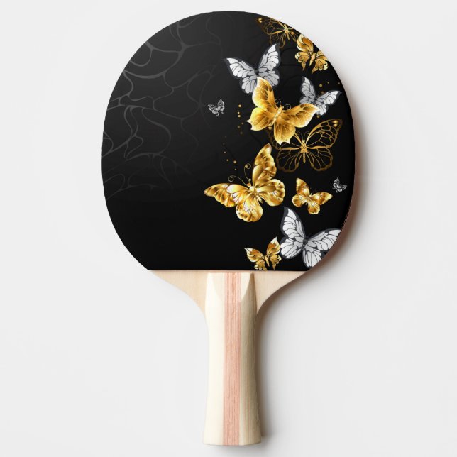 Raquette De Ping Pong Papillons dorés et blancs (Devant)