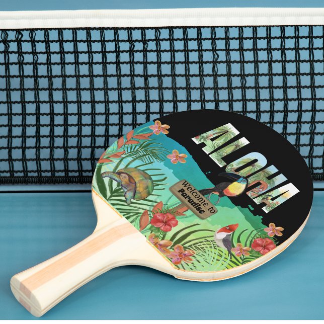 Raquette De Ping Pong Paradis tropical d'Aloha exotique personnalisé (Personalized exotic Aloha Tropical Paradise Ping Pong Paddle)
