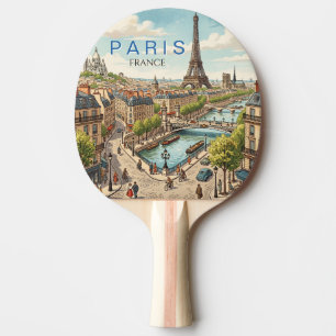 Raquette De Ping Pong Paris France Voyage Art Vintage