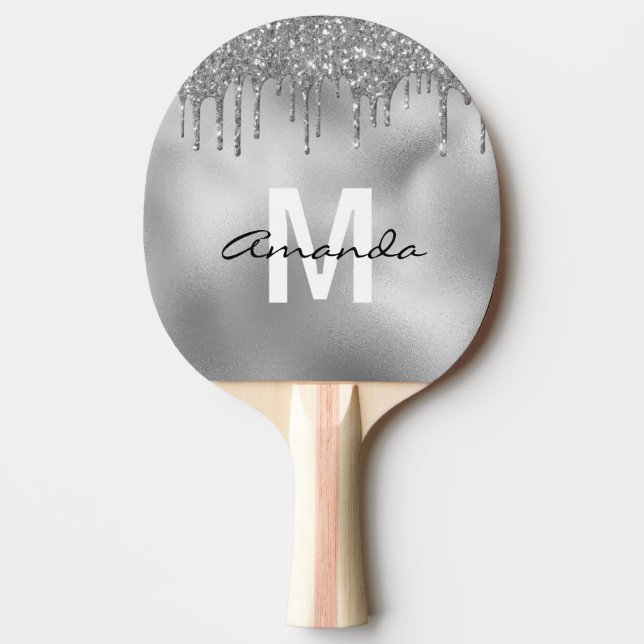 Raquette De Ping Pong Parties scintillant argent gouttes personnalisées  (Devant)