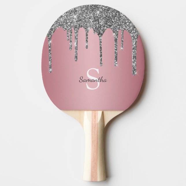 Raquette De Ping Pong Parties scintillant argent Rose or rose  Nom (Devant)