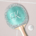 Raquette De Ping Pong Parties scintillant argentée turquoise en métal br<br><div class="desc">Personnalisez facilement cette pagaie de ping-pong chic et branchée avec une jolie parties scintillant brillante en argent sur un arrière - plan métallique brossé turquoise.</div>