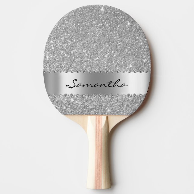 Raquette De Ping Pong Parties scintillant Diamond Argent Bling Girl (Devant)