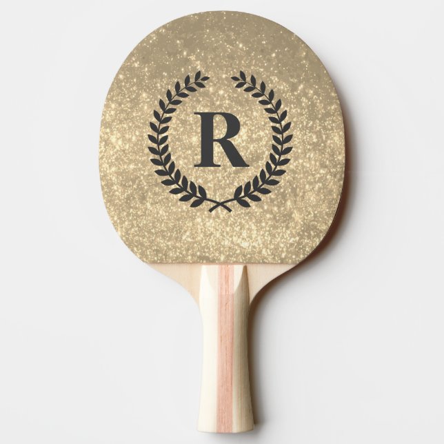 Raquette De Ping Pong Parties scintillant d'or avec monogramme (Dos)