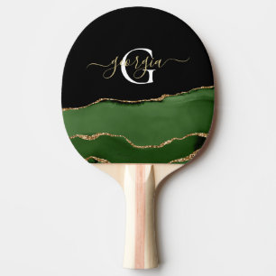 Raquette De Ping Pong Parties scintillant d'or et Monogramme d'âge vert