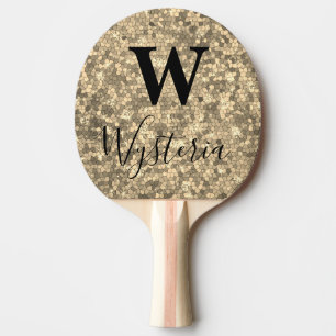 Raquette De Ping Pong Parties scintillant d'or Étincelles Monogramme Nom