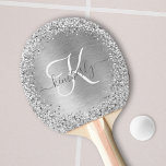 Raquette De Ping Pong Parties scintillant en métal brossé argenté Nom du<br><div class="desc">Personnalisez facilement cette pagaie de ping-pong chic et branchée avec une jolie parties scintillant brillante en argent sur un arrière - plan métallique brossé en argent.</div>