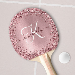 Raquette De Ping Pong Parties scintillant en métal brossé rose pâle Nom 
