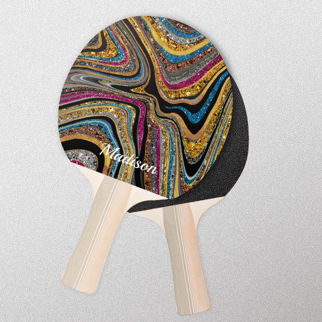Raquette De Ping Pong Parties scintillant étincelante en marbre gris art (Créateur téléchargé)