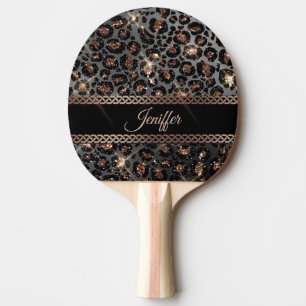 Raquette De Ping Pong Parties scintillant Leopard Black Gold personnalis
