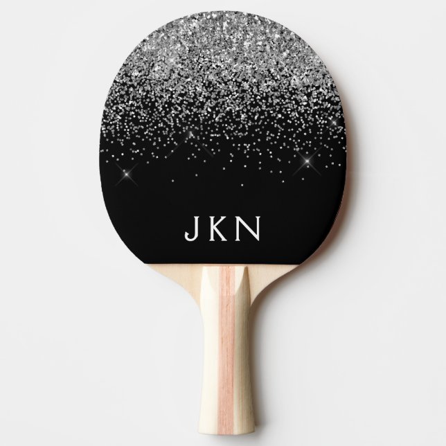 Raquette De Ping Pong Parties scintillant noire argent Monogramme Nom de (Devant)