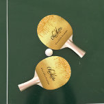 Raquette De Ping Pong Parties scintillant or goutte monogramme nom éléga<br><div class="desc">Un arrière - plan à l'apparence d'or faux avec parties scintillant d'or gouttes,  la peinture goutte à goutte. Personnalisez et ajoutez votre prénom,  vos initiales monographiques et votre nom complet.</div>