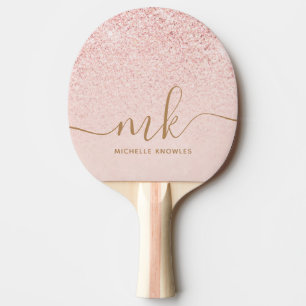 Raquette De Ping Pong Parties scintillant or Rose tendance Initiales fan