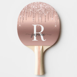 Raquette De Ping Pong Parties scintillant Rose d'or de filles  Monogramm