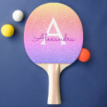 Raquette De Ping Pong Parties scintillant rose or violet et monogramme é<br><div class="desc">Pink,  Gold et Purple Pastel Ombre Faux Parties scintillant et Sparkle Elegant Monogram Ping Paddle. Cette pagaie Ping Pong peut être customisée pour inclure votre nom initial et prénom.</div>