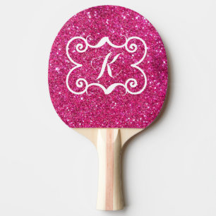Raquette De Ping Pong Parties scintillant rose tendance Monogramme blanc