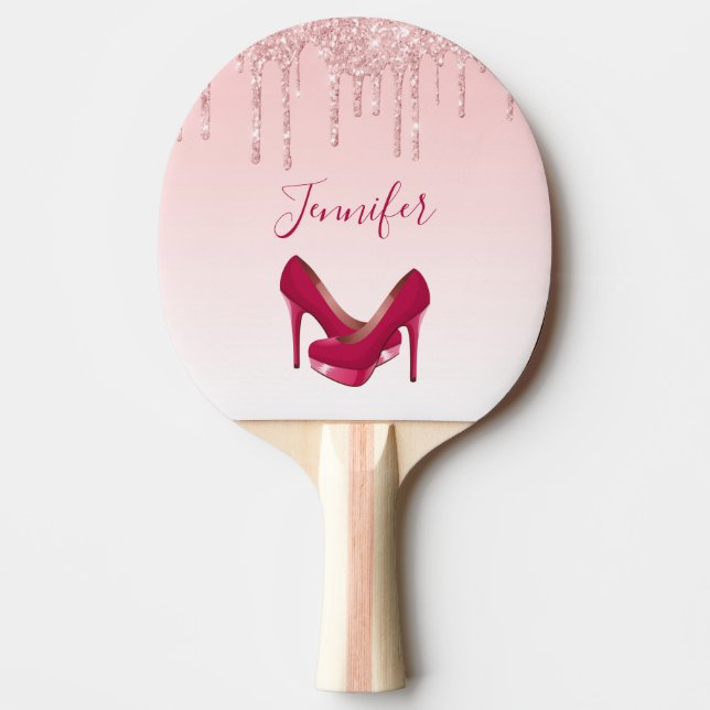 Raquette De Ping Pong Parties scintillant roses modernes et talons hauts (Devant)