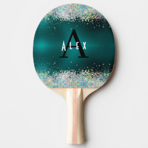 Raquette De Ping Pong Parties scintillant Turquoise bleue Monogramme Ajo