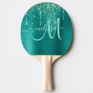 Raquette De Ping Pong Parties scintillant Turquoise de goutte broyée Mon