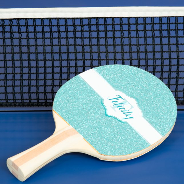 Raquette De Ping Pong Parties scintillant turquoise Monogramme Ping Pong (Insitu)