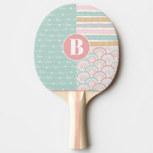 Raquette De Ping Pong Patchwork Heart Rainbow Monogram Ping Paddle