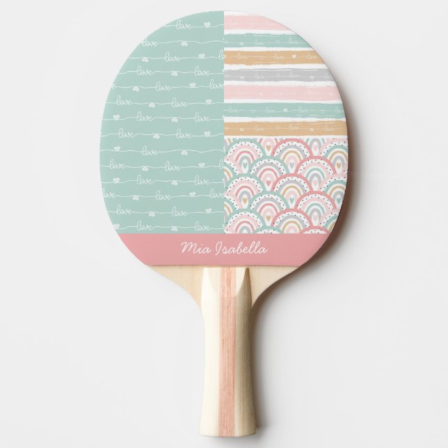 Raquette De Ping Pong Patchwork Heart Rainbow Name Ping Pong Paddle (Devant)