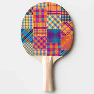 Raquette De Ping Pong Patchwork textile : motif vintage transparent.