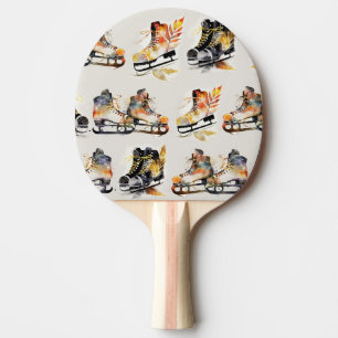 Raquette De Ping Pong Patins à glace aquarelle avec motif de feuilles d'