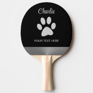 Raquette De Ping Pong Paw Chien Argent sur arrière - plan noir