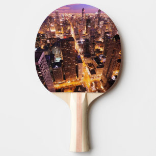 Raquette De Ping Pong Paysage urbain la nuit de Chicago