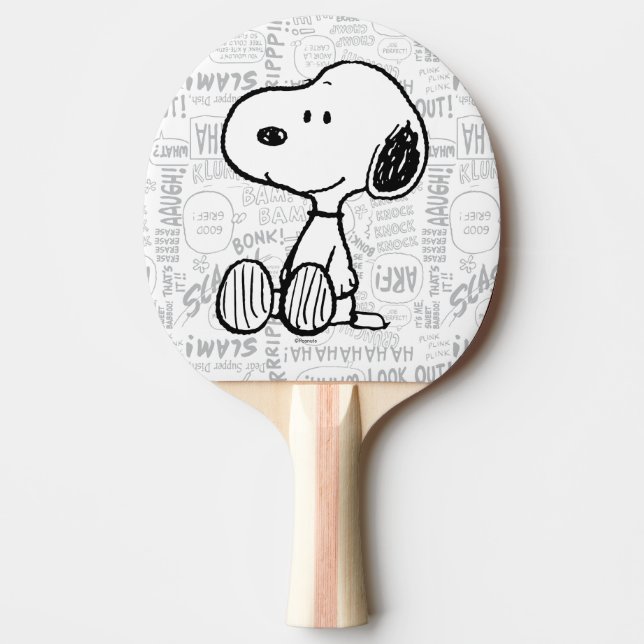 Raquette De Ping Pong PEANUTS | Snoopy on Black White Comics (Devant)