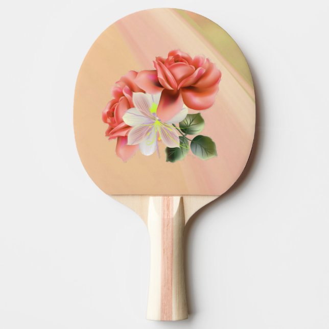 Raquette De Ping Pong Pêches Pivoines et Orchidée Fantôme (Devant)