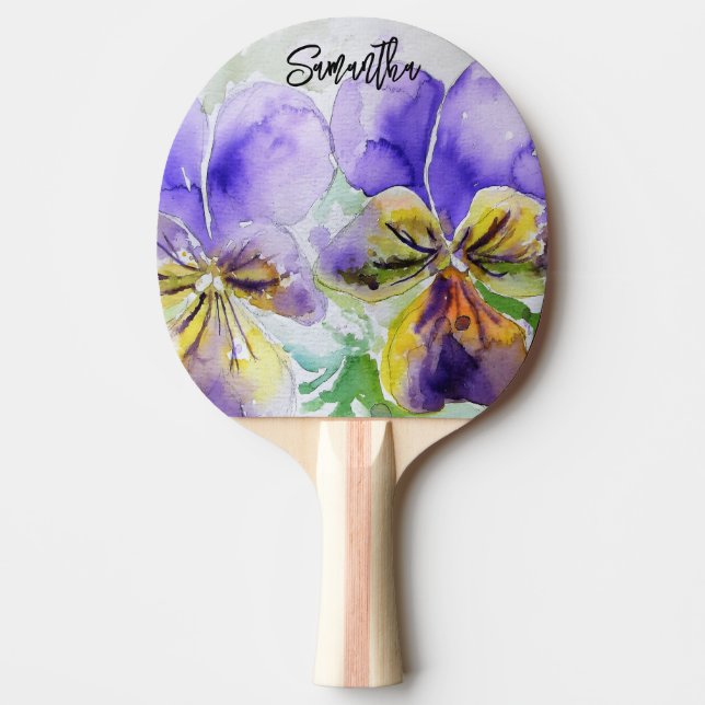 Raquette De Ping Pong Peinture aquarelle de pensées violettes (Devant)