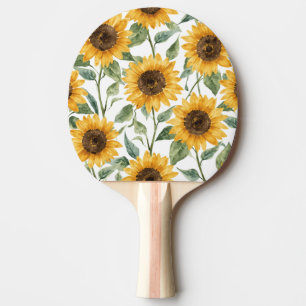 Raquette De Ping Pong Peinture aquarelle florale jaune Tournesols