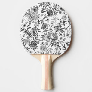 Raquette De Ping Pong Peinture botanique florale aquarelle de chinoiseri