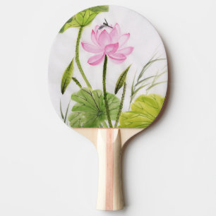 Raquette De Ping Pong Peinture d'aquarelle de la fleur de Lotus 2